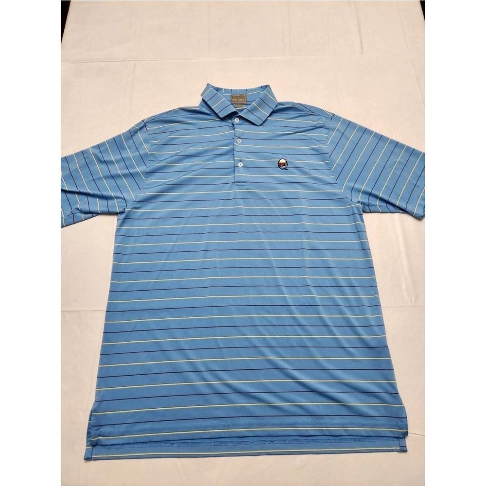 Fennec Polo Shirt Mens Large Blue Striped Golf Performance Stretch‎ Made Korea